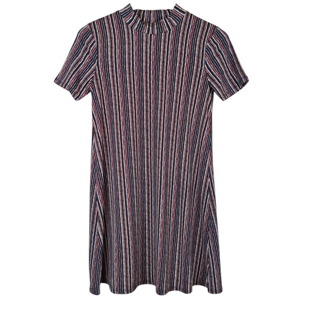 BCBGeneration Mini Dress High Neck Short Sleeve Stretch XS Pink Black Stripes